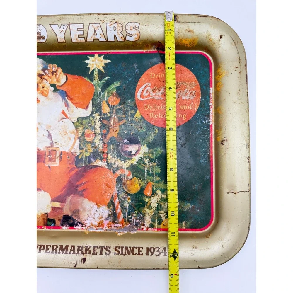 Vintage 1984 Coca-Cola Big Bear Supermarkets 50th Anniversary Santa Metal Tray